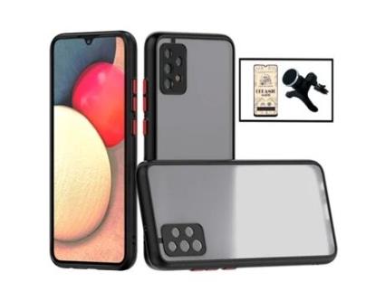 Kit Capa Traseira Proteção Camara + Vidro Temperado Ceramica Full Cover + Suporte Magnético com Pernas para Samsung Galaxy A52S 5G Preto