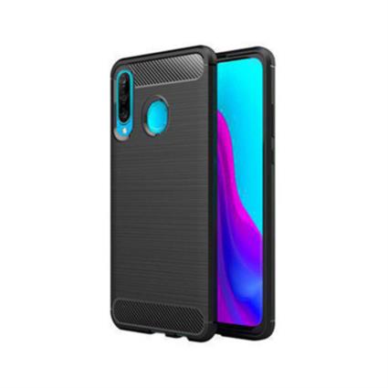 Capa de silicone Huawei P30 Lite Inserções em fibra de carbono pretas