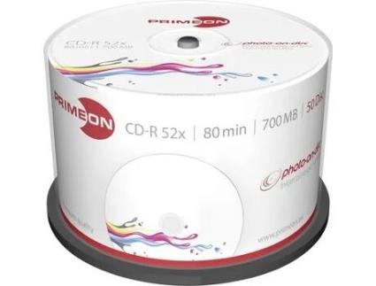 Discos CD-R Vírgem PRIMEON 2761105 (80 min - 700 mb - 52x - 50 discos)