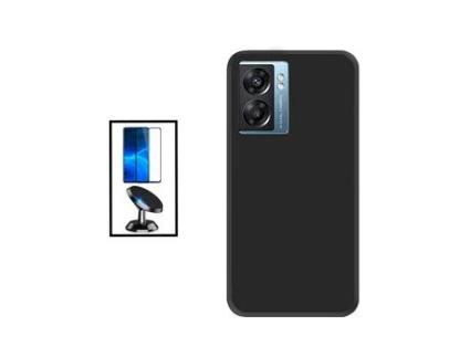 Kit Película de Vidro Temperado GorilasGlass + Capa Proteção Traseira Silicone + Suporte Magnético para OnePlus A57 - Preto