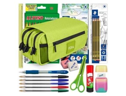 Estojo Triplo com Material Escolar COLEPACK Kuru 2022 (Lima - 22 x 11 x 9 cm - Poliéster)