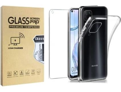 Capa e Película Vidro Temperado Huawei P40 Lite LOJA CHARGER Transparente