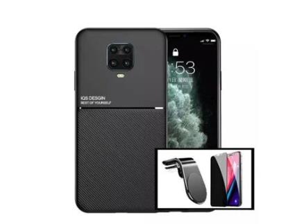 Kit Capa Traseira Magnética Anti Choque + Película de Vidro Temperado Privacidade + Suporte de Carro Magnético L para Xiaomi Redmi Note 10 Lite