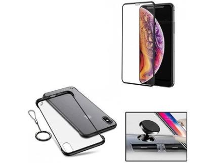 Kit Capa, Película de Vidro Temperado 5D e Suporte Magnético Auto iPhone XS Max PHONOCARE Naked Transparente