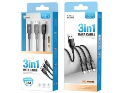 Cabo De Dados Usb 2.0 M 3 Em 1 Lightning/Type-C/Micro-Usb M Iser Sk1015 1.5M (Preto)