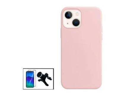 Kit Película de Vidro Temperado GorilasGlass + Capa Proteção Traseira Silicone + Suporte Magnético Com Pernas para Apple iPhone 14 Max - Rosa