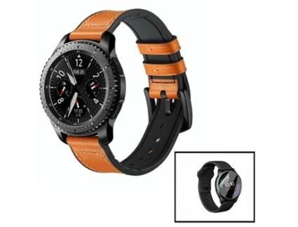 Kit Bracelete Couro e Silicone Premium + Película de Hydrogel para Huawei Watch Gt 3 46Mm Classic Castanho / Preto