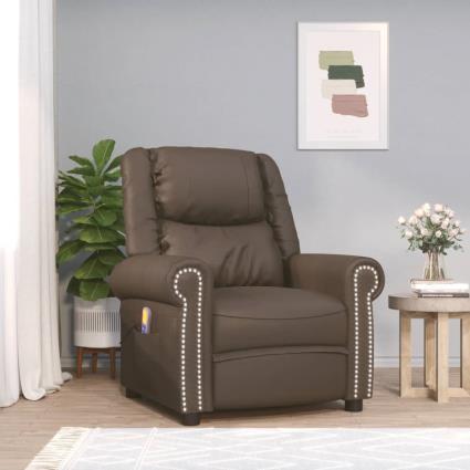 vidaXL Poltrona massagens reclinável couro artif. castanho brilhante