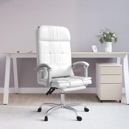 vidaXL Cadeira escritório massagens reclinável couro artificial branco
