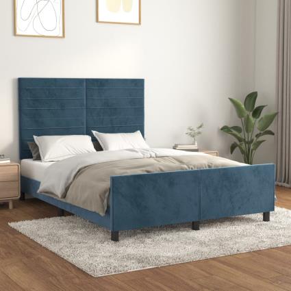 vidaXL Estrutura de cama c/ cabeceira 140x200 cm veludo azul-escuro