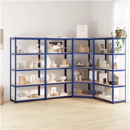 vidaXL Estante com 5 prateleiras 4 pcs derivados de madeira/aço azul