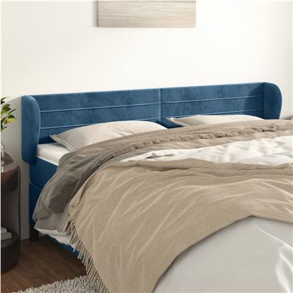 vidaXL Cabeceira de cama c/ abas veludo 203x23x78/88cm azul-escuro