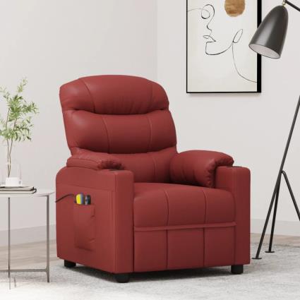 vidaXL Poltrona massagens elevatória couro artificial vermelho tinto