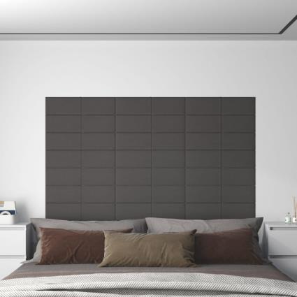 vidaXL Painel de parede 12 pcs 60x15cm tecido 1,08 m² cor cinza-escuro