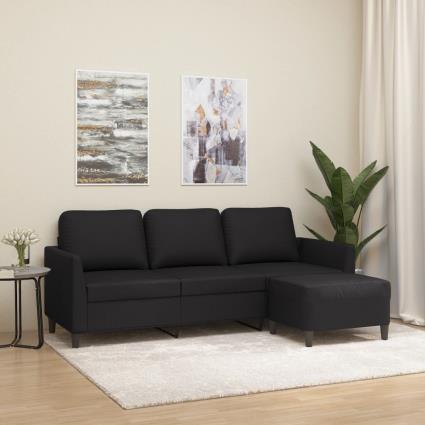 vidaXL Sofá de 3 lugares c/ apoio de pés 180 cm couro artificial preto