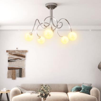 vidaXL Candeeiro teto c/ abajures vidro redondos p/ 5 lâmpadas LED G9