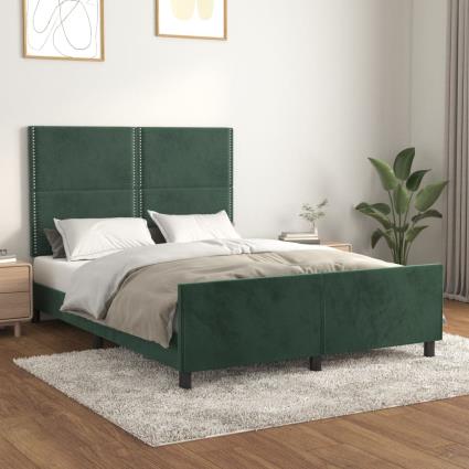 vidaXL Estrutura de cama c/ cabeceira 140x190 cm veludo verde-escuro