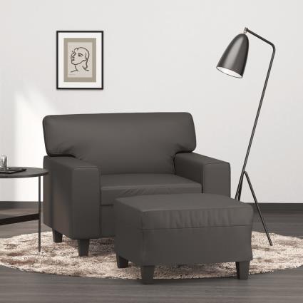 vidaXL Poltrona com apoio de pés couro artificial 60 cm cinzento