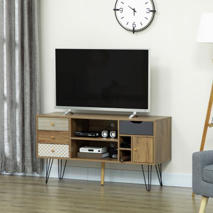 Móvel de TV com Prateleira de Armazenamento. 4 Gavetas e Pés de Metal. Para Televisores de até 50 Polegadas 120x39x64cm