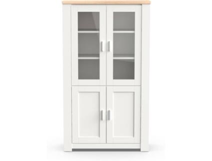 Armário POEMA Cristaleira (Branco - Carvalho - 2 Prateleiras - 2 Portas - 185x106x41cm)