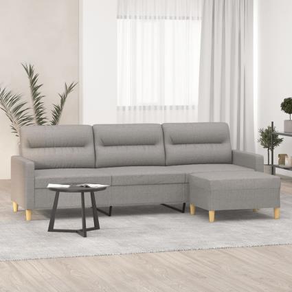 vidaXL Sofá de 3 lugares com apoio de pés 210 cm tecido cinzento-claro