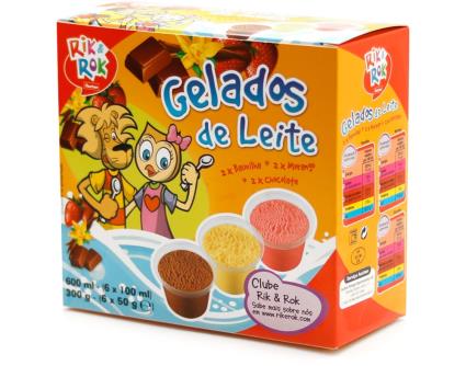 Gelados Rik & Rok De Leite Chocolate Morango E Baunilha 6x100ml