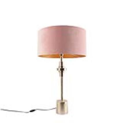 Abajur Art Déco ouro veludo tom rosa 50 cm - Diverso