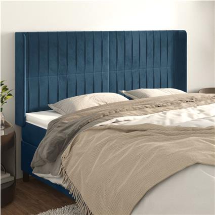 vidaXL Cabeceira cama c/ abas veludo 183x16x118/128 cm azul-escuro