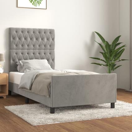 vidaXL Estrutura de cama c/ cabeceira 100x200 cm veludo cinzento-claro