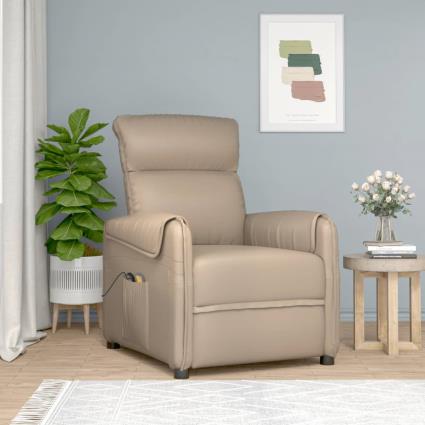 vidaXL Poltrona de massagens elevatória couro artificial cappuccino