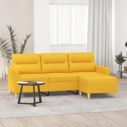 vidaXL Sofá de 3 lugares com apoio de pés 180 cm tecido amarelo-claro