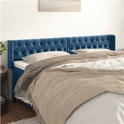 vidaXL Cabeceira de cama c/ abas tecido 183x16x78/88cm azul-escuro
