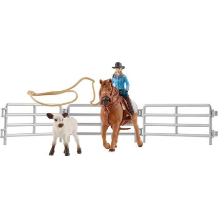 Schleich 42577 Cowgirl Team Roping Fun Toy