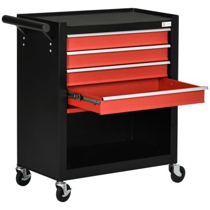 DURHAND Carro de Ferramentas Móvel com Rodas 4 Gavetas Compartimento de Armazenamento e Alça Lateral 69x33x75cm Preto e Vermelho   Aosom Portugal
