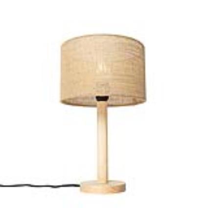Landelijke tafellamp hout met linnen kap naturel 25 cm - Mels