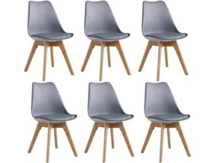 Conjunto de 6 Cadeiras de Jantar LIFE INTERIORS (83 x 44 x 48 x 46 - Couro Sintético - Cinzento)