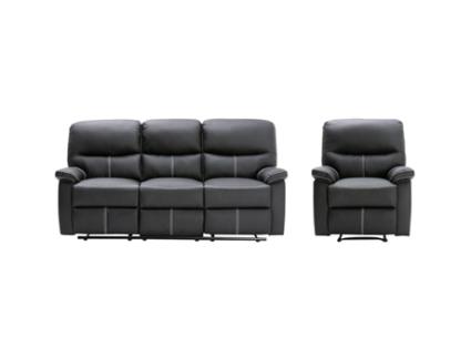 Conjunto de Sofás VENTE UNIQUE com Poltrona Canby (95 x 183 x 90 cm - Preto)