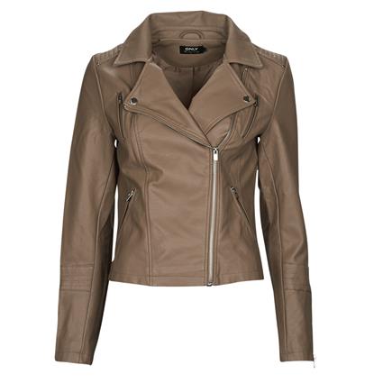 Only  Casacos de couro/imitação couro ONLGEMMA FAUX LEATHER BIKER  Castanho Disponível em tamanho para senhora. FR 34,FR 36,FR 38,FR 40,FR 42,FR 44.Mulher > Roupas > Casacos de couro