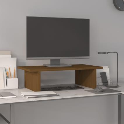 vidaXL Suporte para monitor 50x27x15 cm pinho maciço castanho mel