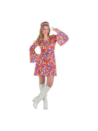 Fato de hippie anos 70 com flores para mulher multicor S