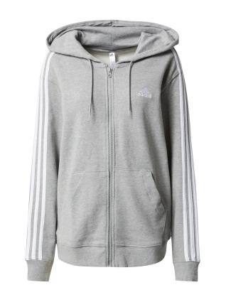 ADIDAS SPORTSWEAR Casaco de treino em moletão  cinzento / branco