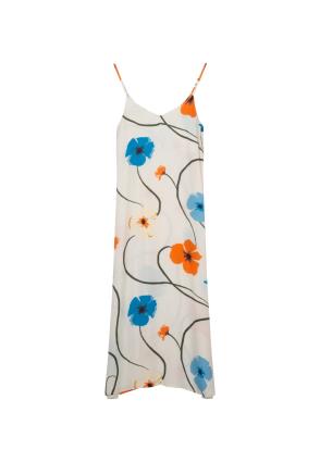 SEIDENSTICKER Vestido de verão  ecru / azul céu / azul claro / laranja escuro / preto