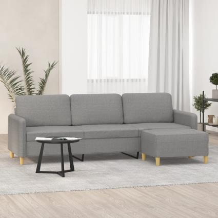 vidaXL Sofá de 3 lugares com apoio de pés 210 cm tecido cinzento-claro