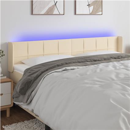 vidaXL Cabeceira de cama c/ luzes LED tecido 163x16x78/88 cm cor creme