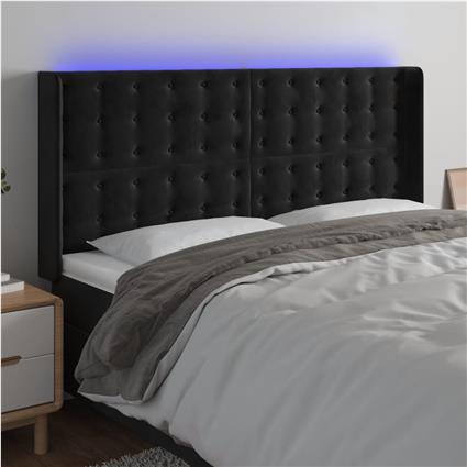 vidaXL Cabeceira de cama c/ luzes LED veludo 203x16x118/128 cm preto