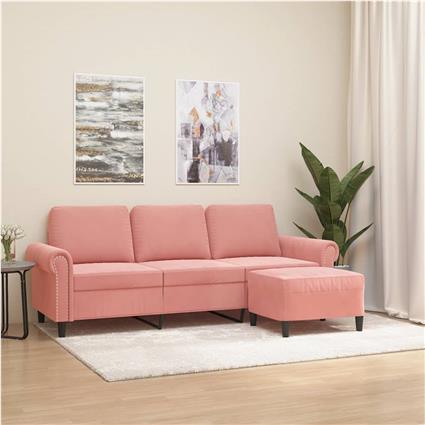 vidaXL Sofá de 3 lugares com apoio de pés 180 cm veludo rosa