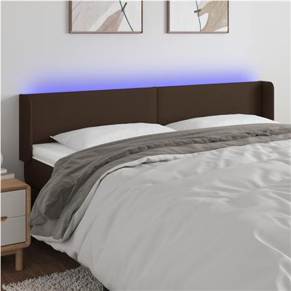 vidaXL Cabeceira cama c/ LED 183x16x78/88 cm couro artificial castanho