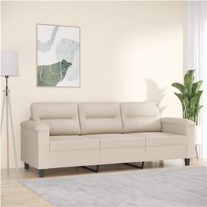 vidaXL Sofá de 3 lugares 180 cm tecido de microfibra creme