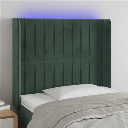 vidaXL Cabeceira cama c/ luzes LED veludo 93x16x118/128cm verde-escuro