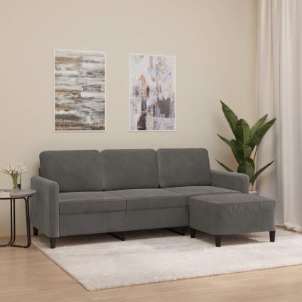 vidaXL Sofá de 3 lugares com apoio de pés 180 cm veludo cinza-escuro
